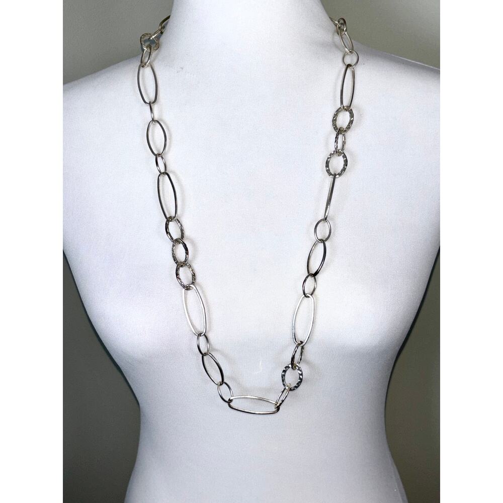 Silver Tone Boojee Interlocking Hammered Oval Rings Statement Necklace